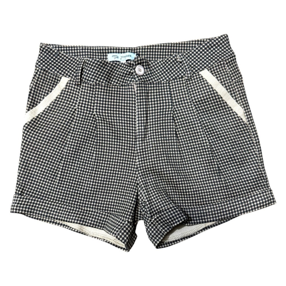 The Hanger Brand Black & Cream Ivory tan Houndstooth Cuff Shorts Medium Pleats